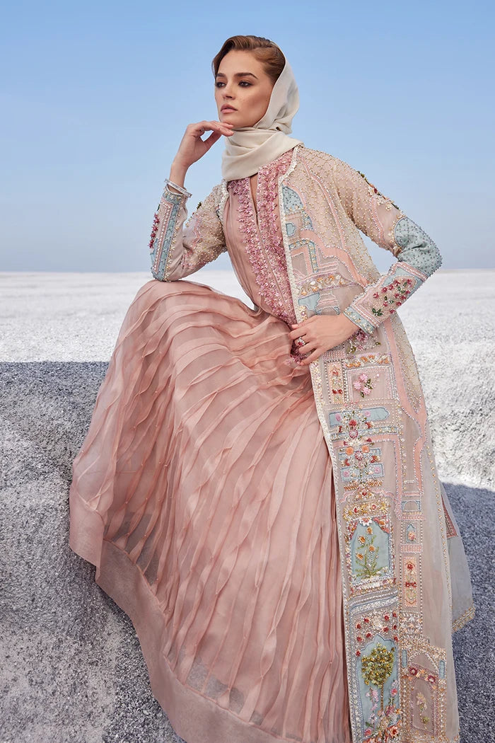 Nawaal Nida Azwer ivory pink Pakistani wedding dress with ready to wear dupatta