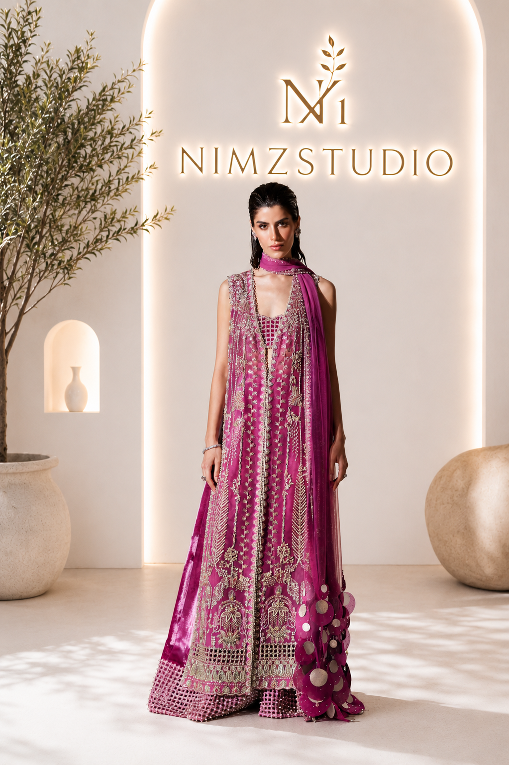 Verdant Soraya Inspired Shocking Pink Sheesha Silk 2 Piece Wedding Party Wear Dress – Pakistani Designer Inspired