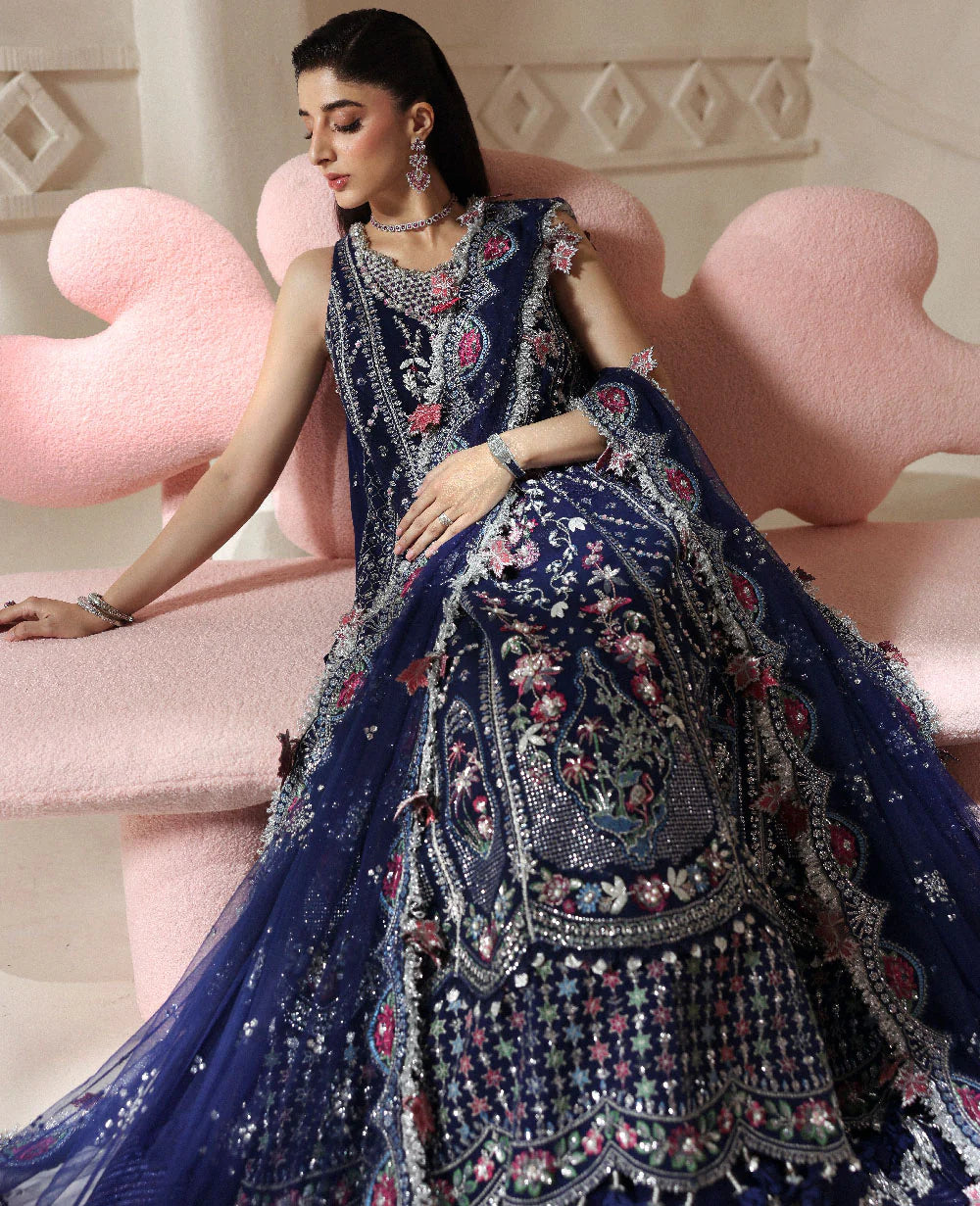 Clarisse embroidered maxi dress with sequin net dupatta