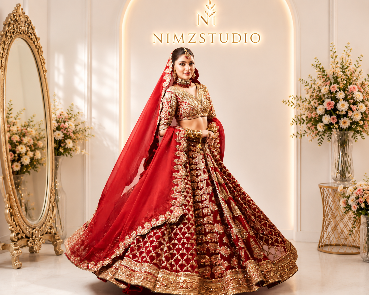 Raaqs Hussain Rehar Inspired designer inspired red bridal dress showcasing detailed embroidery and elegant silhouette