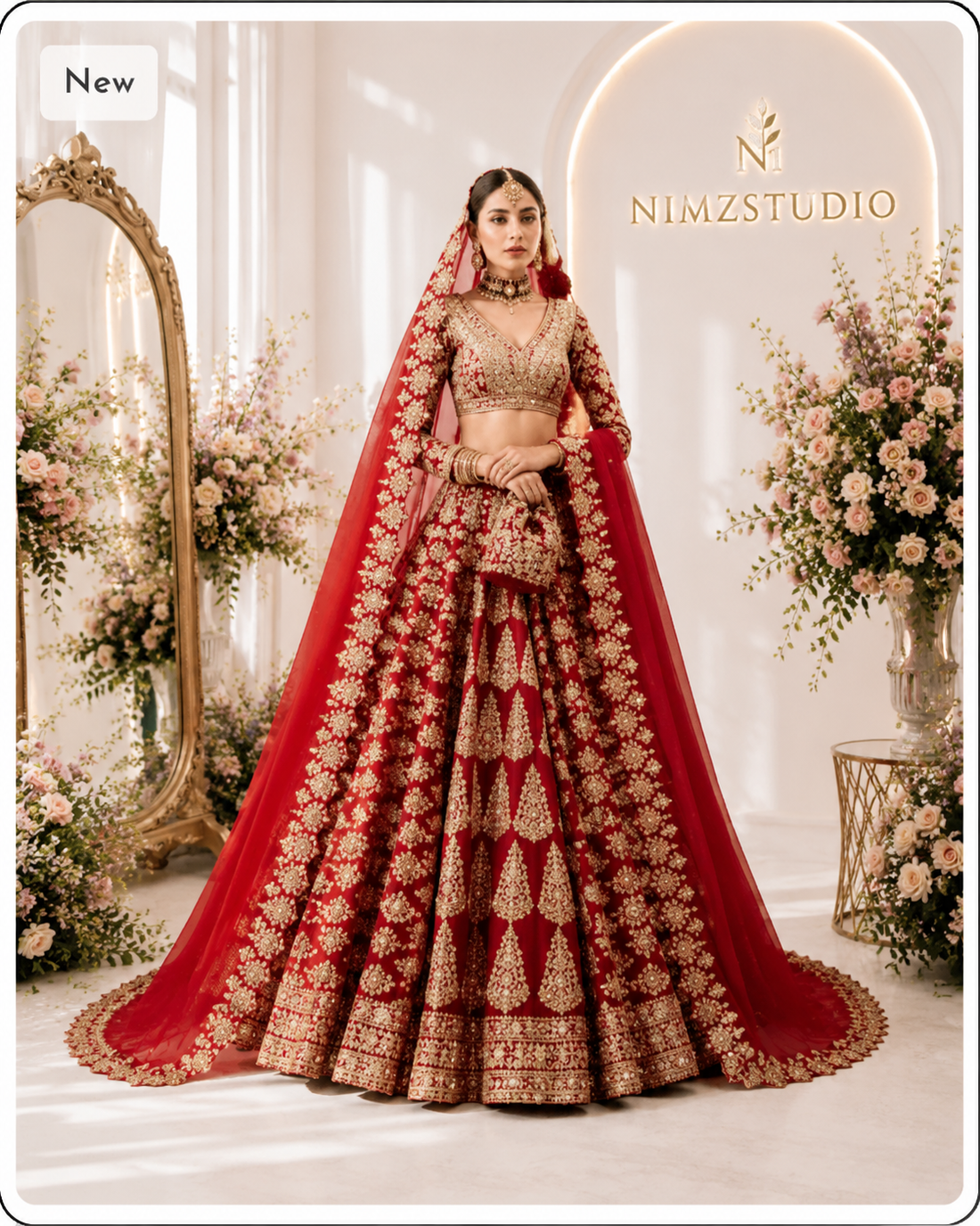 Luxury red Pakistani designer wedding dress with hand embroidery for Mehndi Baraat and Walima | Nimzcollection