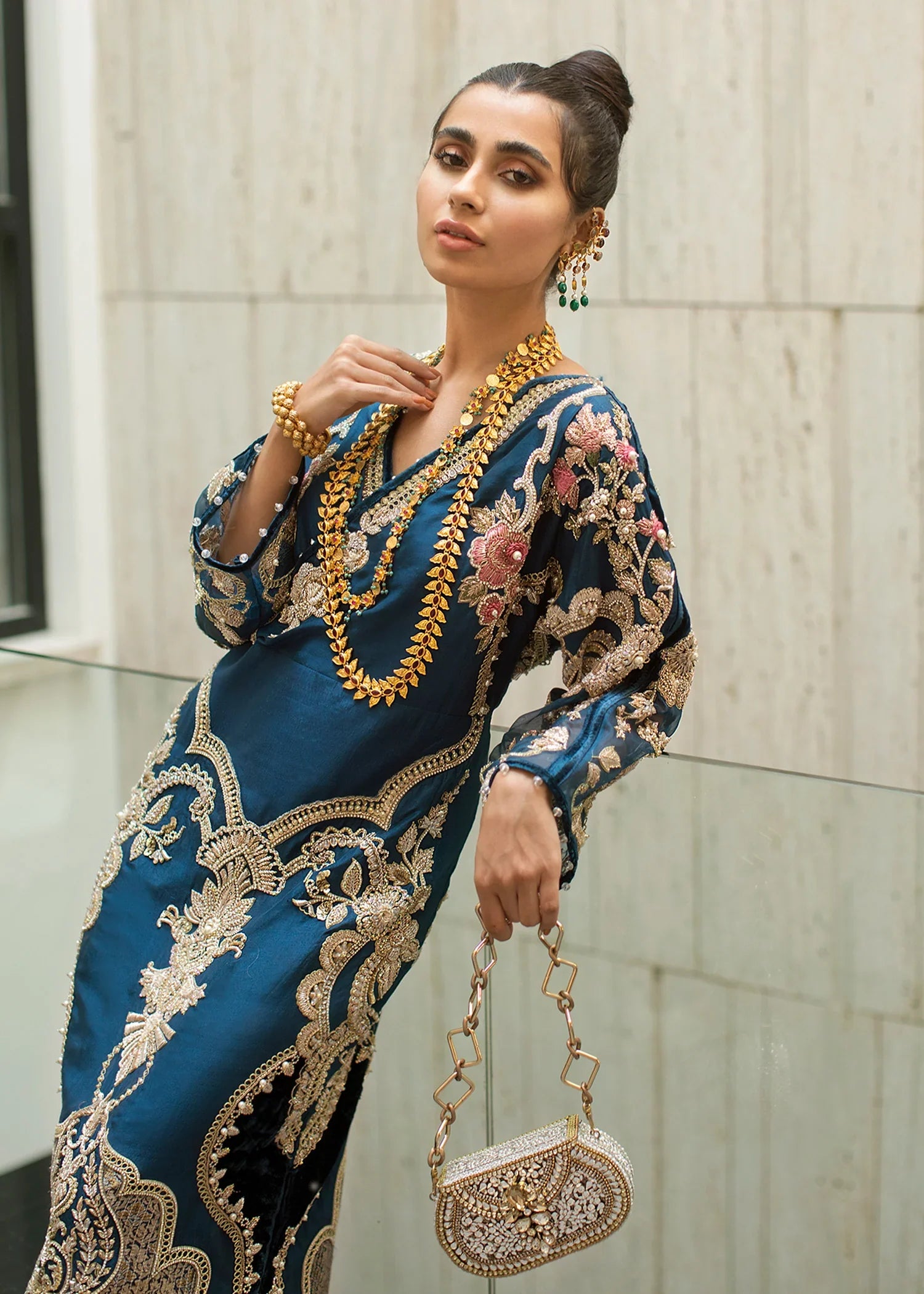 Luxury Kaftan style Pakistani designer dress Long shirt pure fabric 3pc outfit