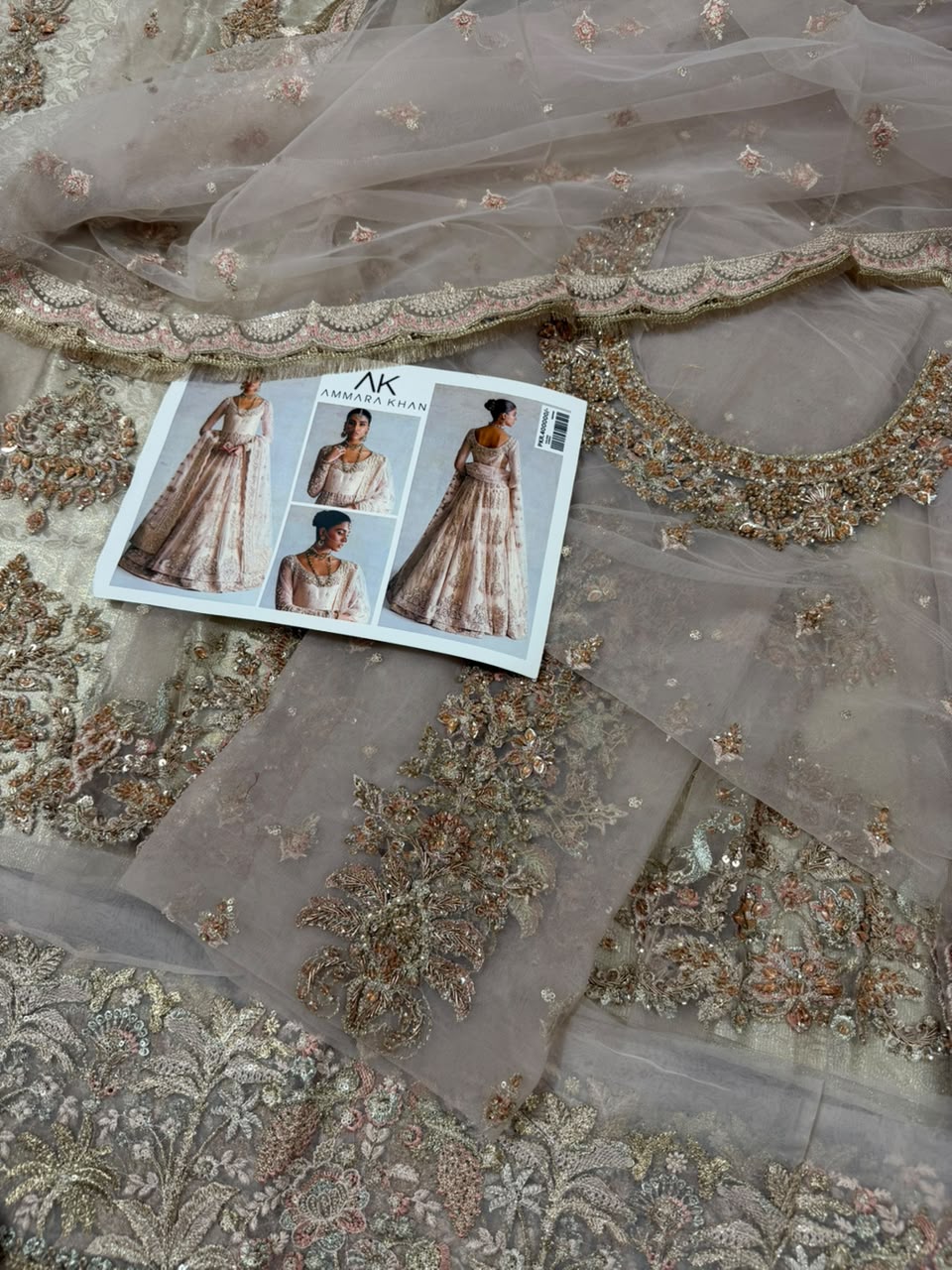 Close-up of Ammara Khan Ivory Skin Maxi showcasing premium hand embroidery, embellished neckline, luxury net dupatta and Pakistani bridal wedding outfit