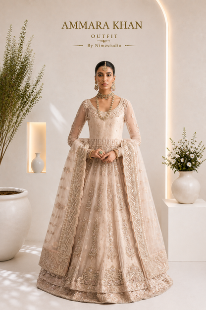 Golden Sunset – Ivory Gold Bridal Peshwas Lehenga Maxi