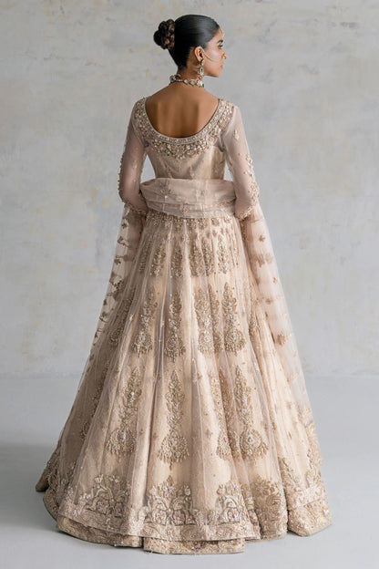 Golden Sunset – Ivory Gold Bridal Peshwas Lehenga Maxi