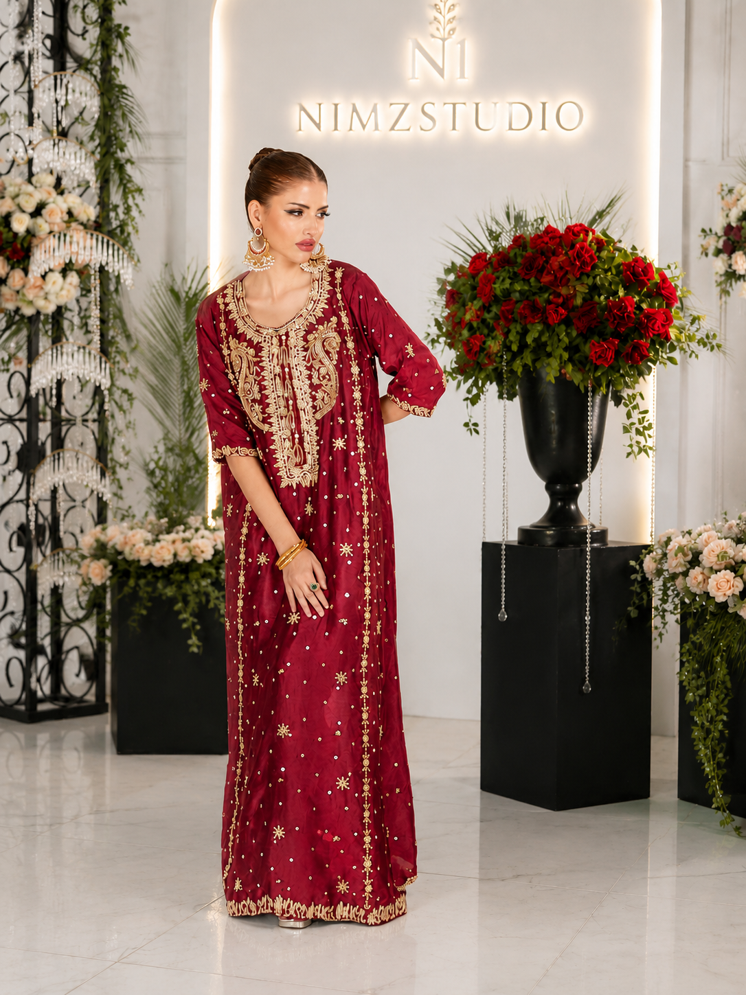 Sehrish Nadeem Pure Tassel Silk 3 Piece Party Wear Dress in RED Color with Hand Embellished Stones
