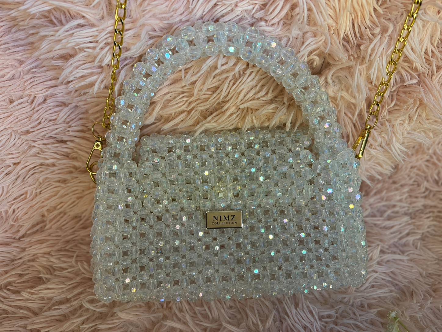 Luxury Pearl & crystal stones work Handmade customize bag