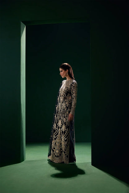 Eclat black Pakistani party dress by Soraya with elegant net detailing