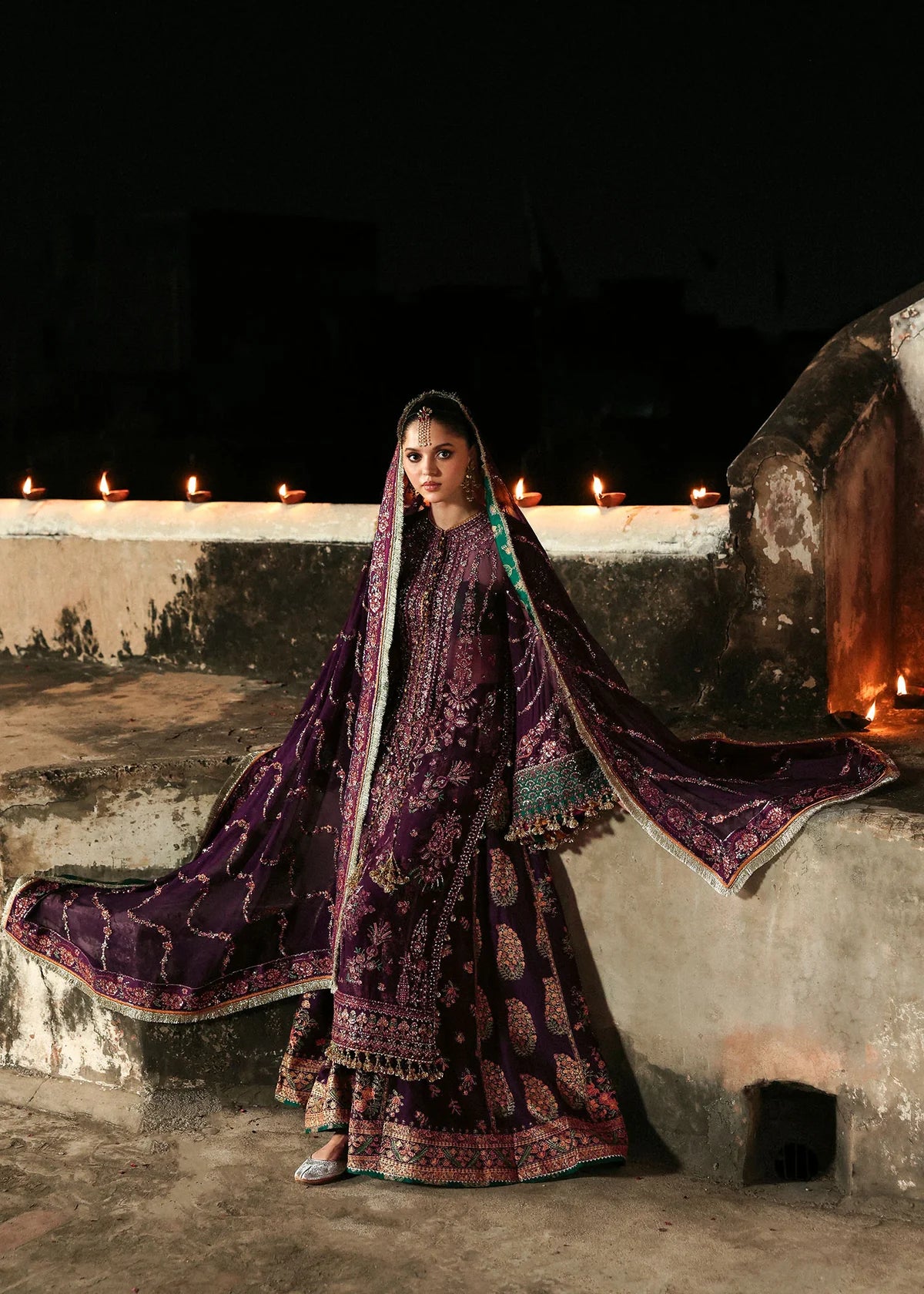 Hussain Rehar Ghazal purple chiffon dress with embroidery and sequin work full view