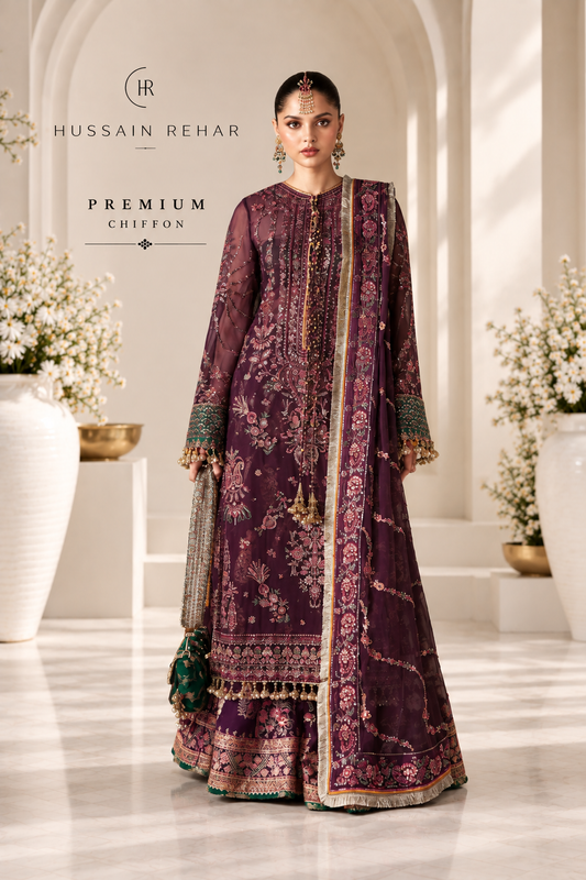 Ghazal by Hussain Rehar luxury pure chiffon embroidered Pakistani partywear dress