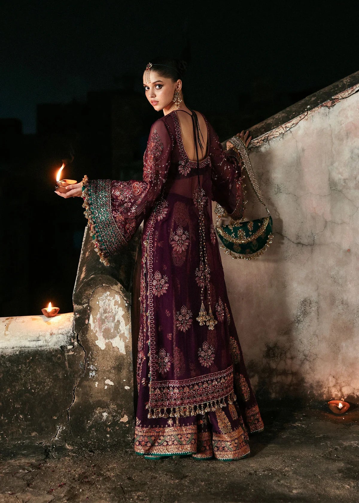 Ghazal by Hussain Rehar pure chiffon Pakistani dress with embroidered sequin work back view