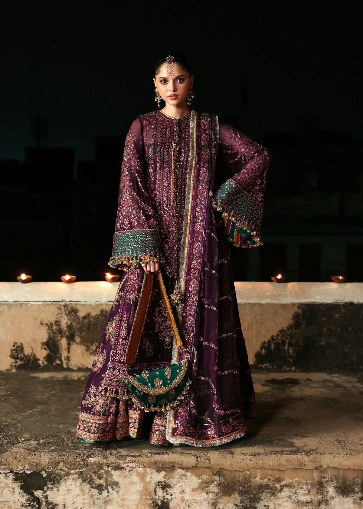 Ghazal by Hussain Rehar pure chiffon Pakistani wedding partywear dress front view