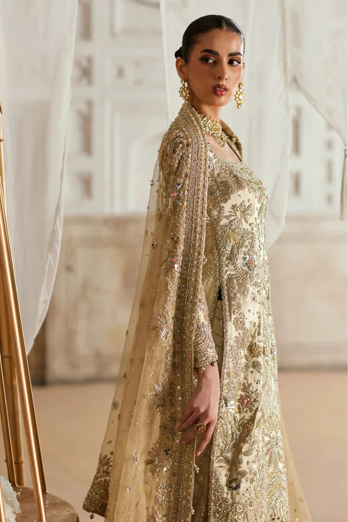 Khusht Pakistani partywear wedding dress with embellished sharara and pure cotton net dupatta