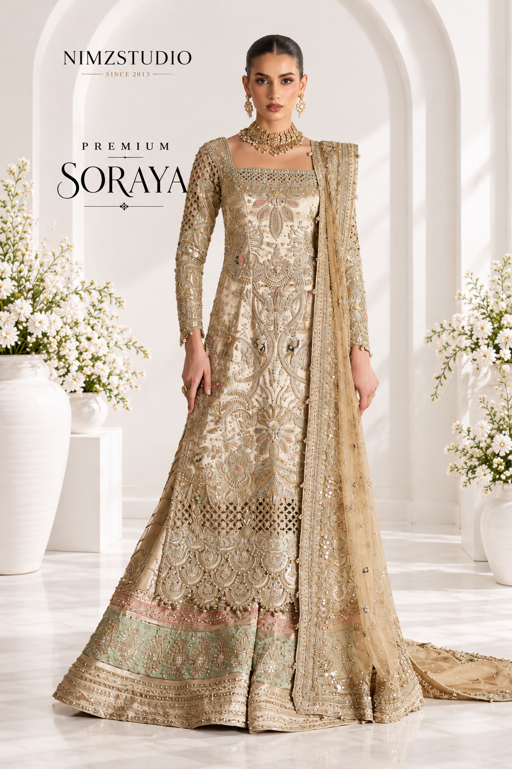 Khusht Pakistani wedding wear dress with hand embellished Dabka Nakshi work and luxury sharara