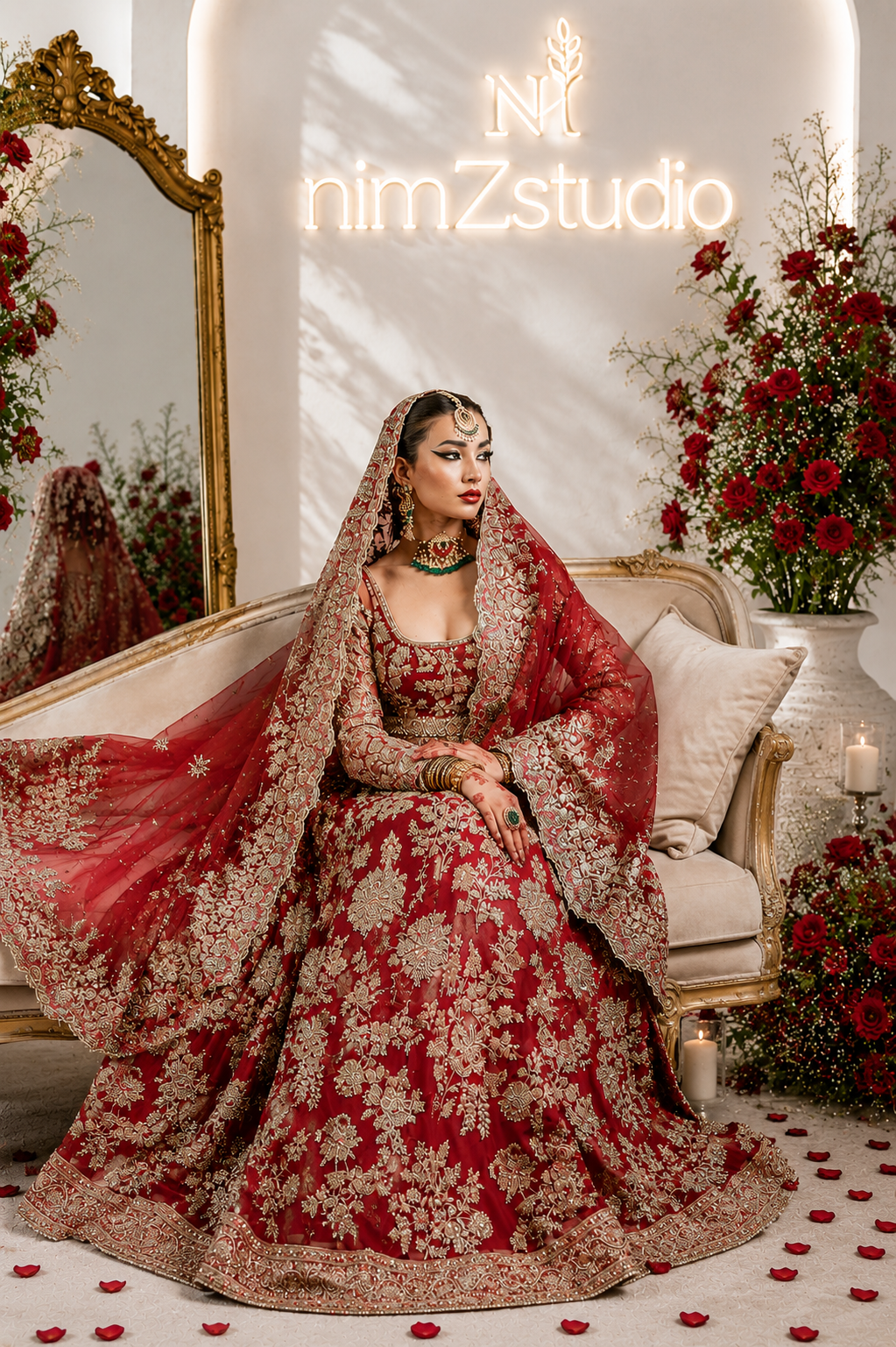Luxury Pakistani bridal maxi inspired by Hussain Rehar RAAQS with premium maroon embroidery and organza dupatta