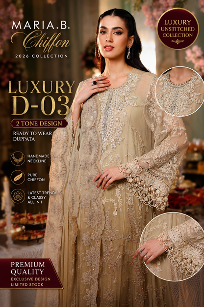 Maria.B Inspired MBC-03 Premium Chiffon 3 Piece Luxury Embroidered Suit