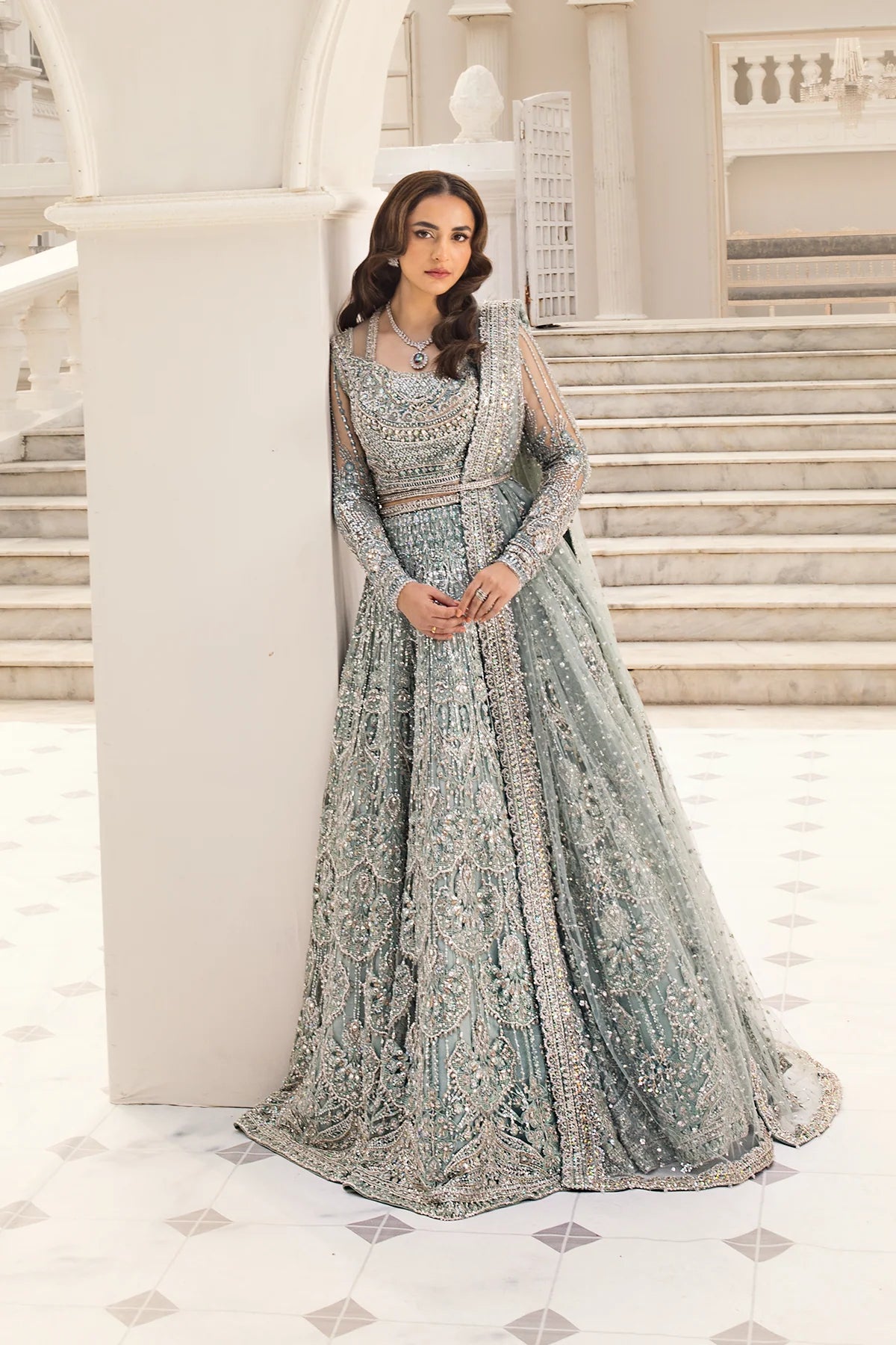 Erum Khan luxury embellished Pakistani maxi for wedding and formal wear