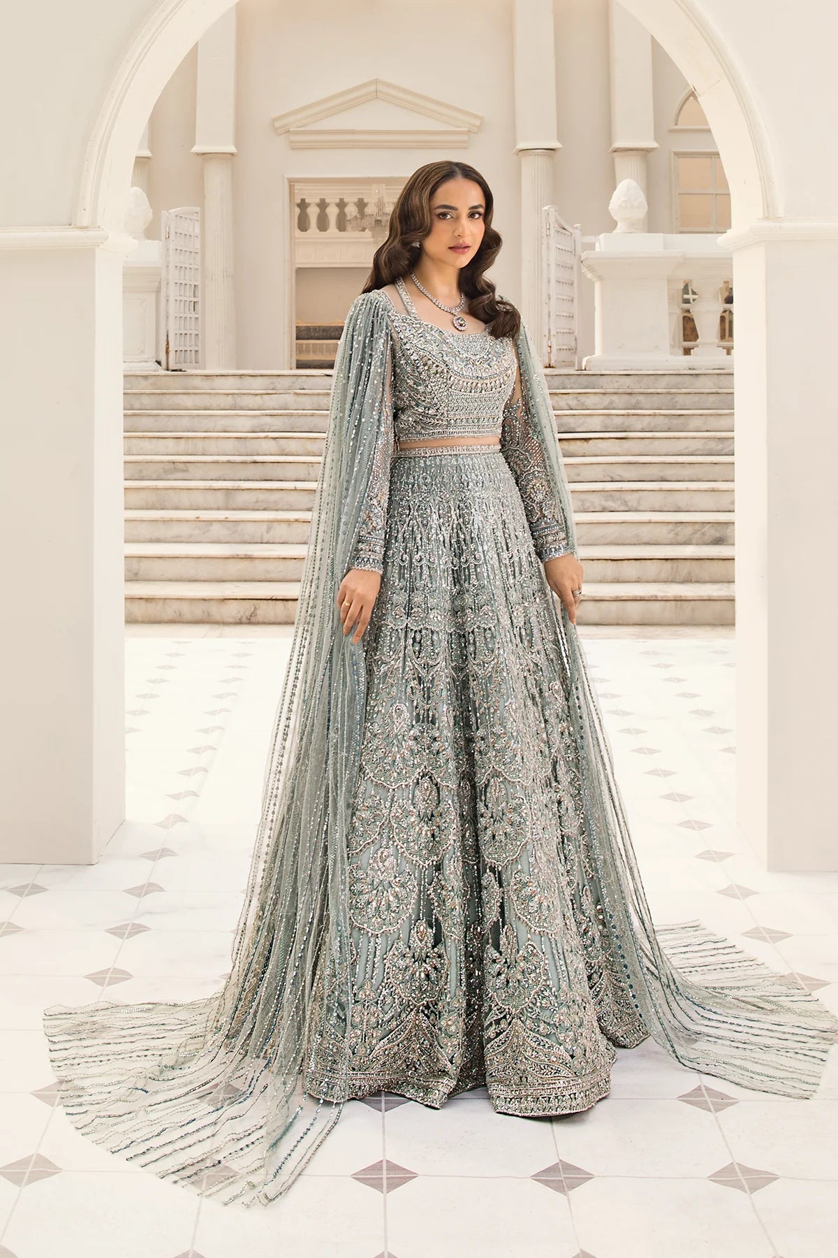 Minty Breeze by Erum Khan luxury Pakistani designer maxi with zardozi work