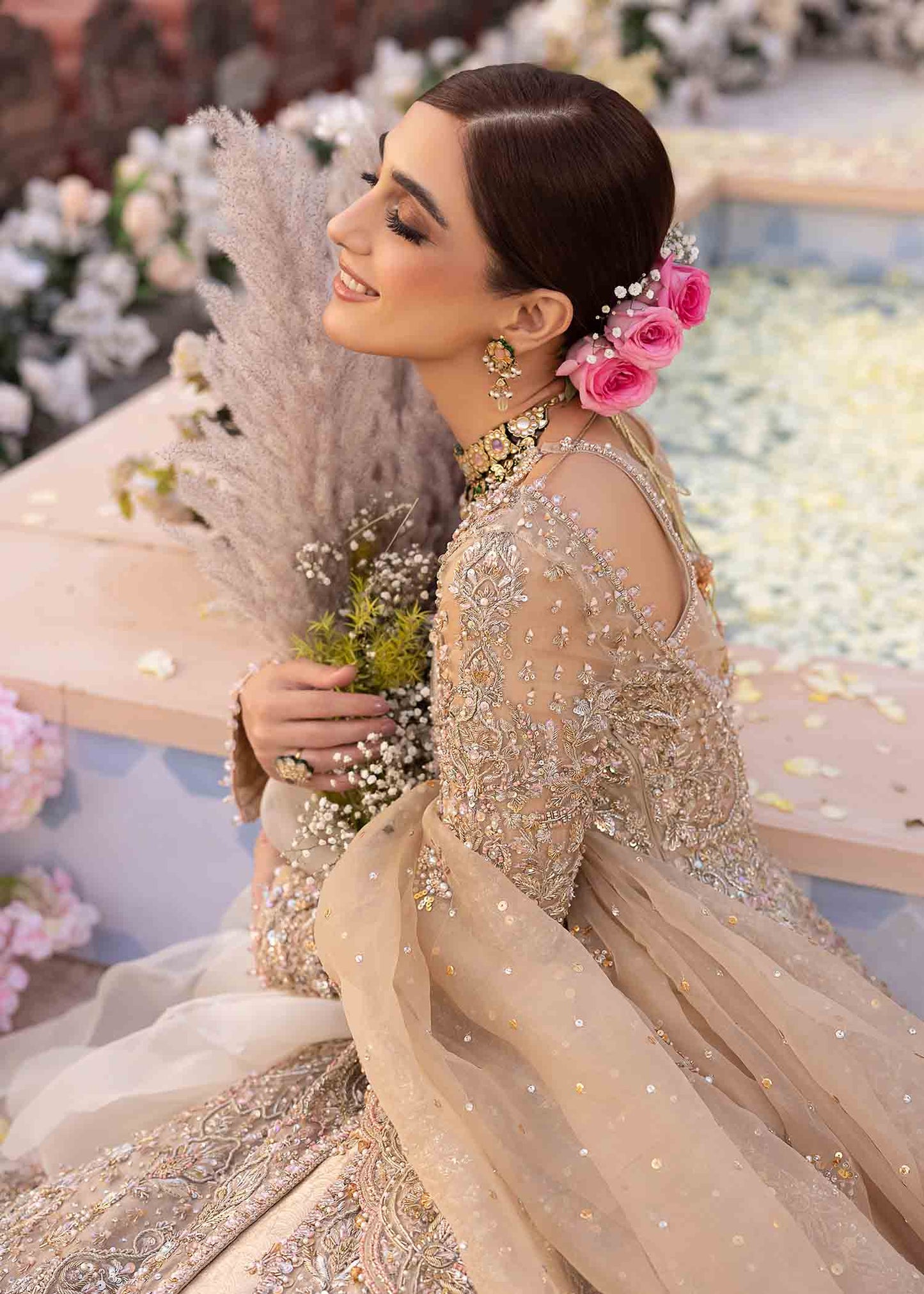 Back view of Mirani Kanwal Malik 12 panel embroidered net maxi
