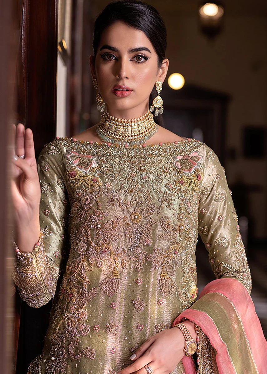 Moss Fantasy Sara Rohale Asghar Pakistani wedding dress with contrast dupatta
