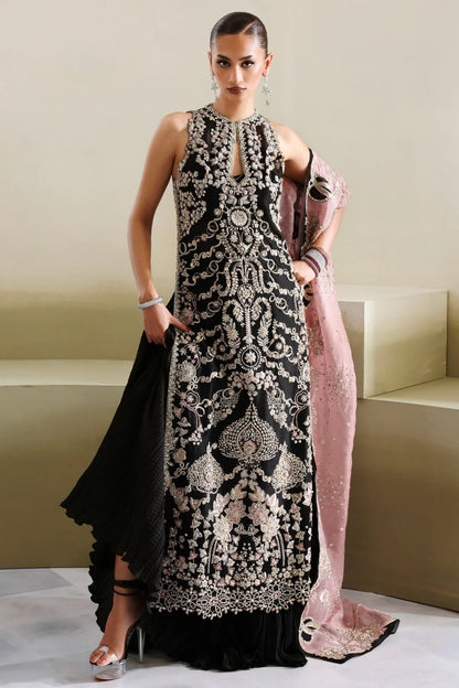 Luxury black organza wedding guest dress with traditional Pakistani Kora Dabka embroidery