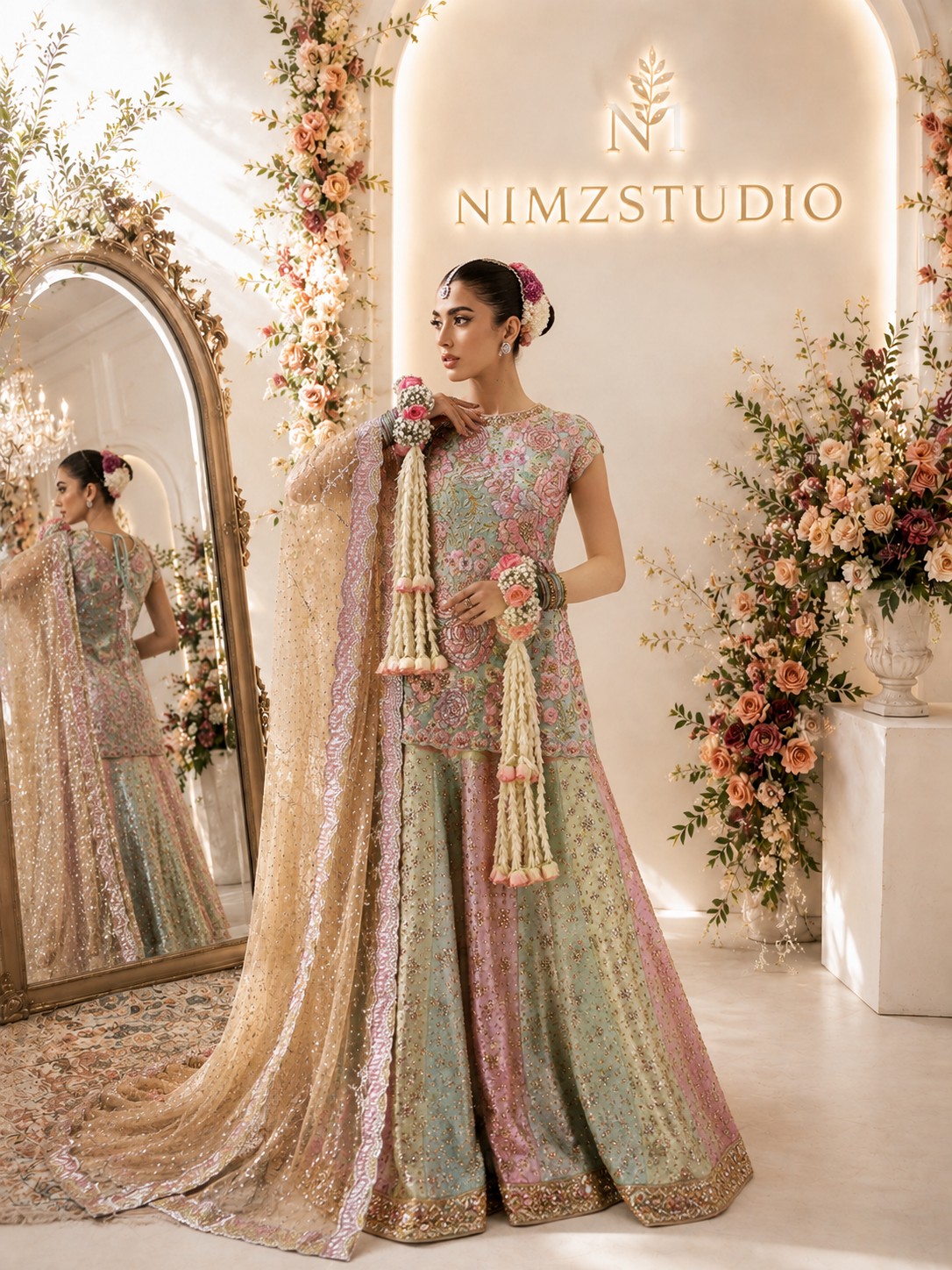Rosebud Nomi Ansari Inspired Multi Color Sharara 3 Piece Wedding Party Wear Dress – Pakistani Designer Inspired for Uk weddings 