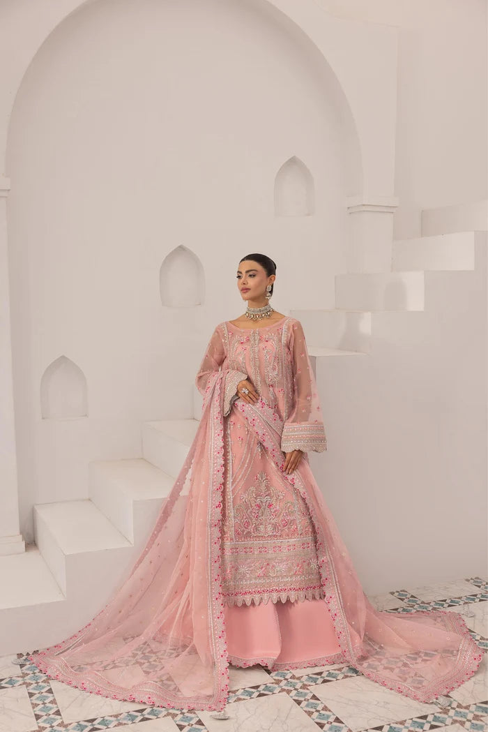 Prisa embroidered organza sharara outfit in powder pink for festive occasions