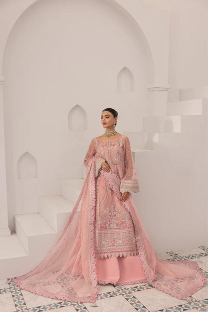 Prisa embroidered organza sharara outfit in powder pink for festive occasions