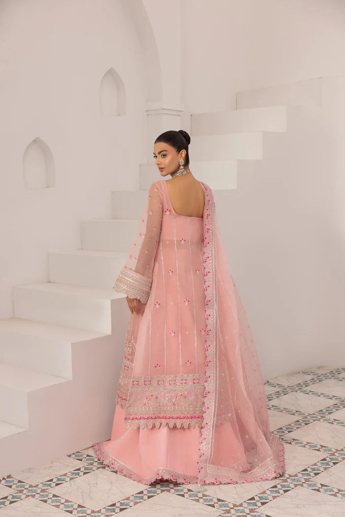 Prisa powder pink Pakistani wedding guest dress with elegant sharara