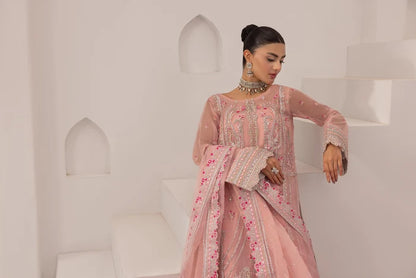 Powder pink long shirt with sharara Pakistani formal outfit by Prisa