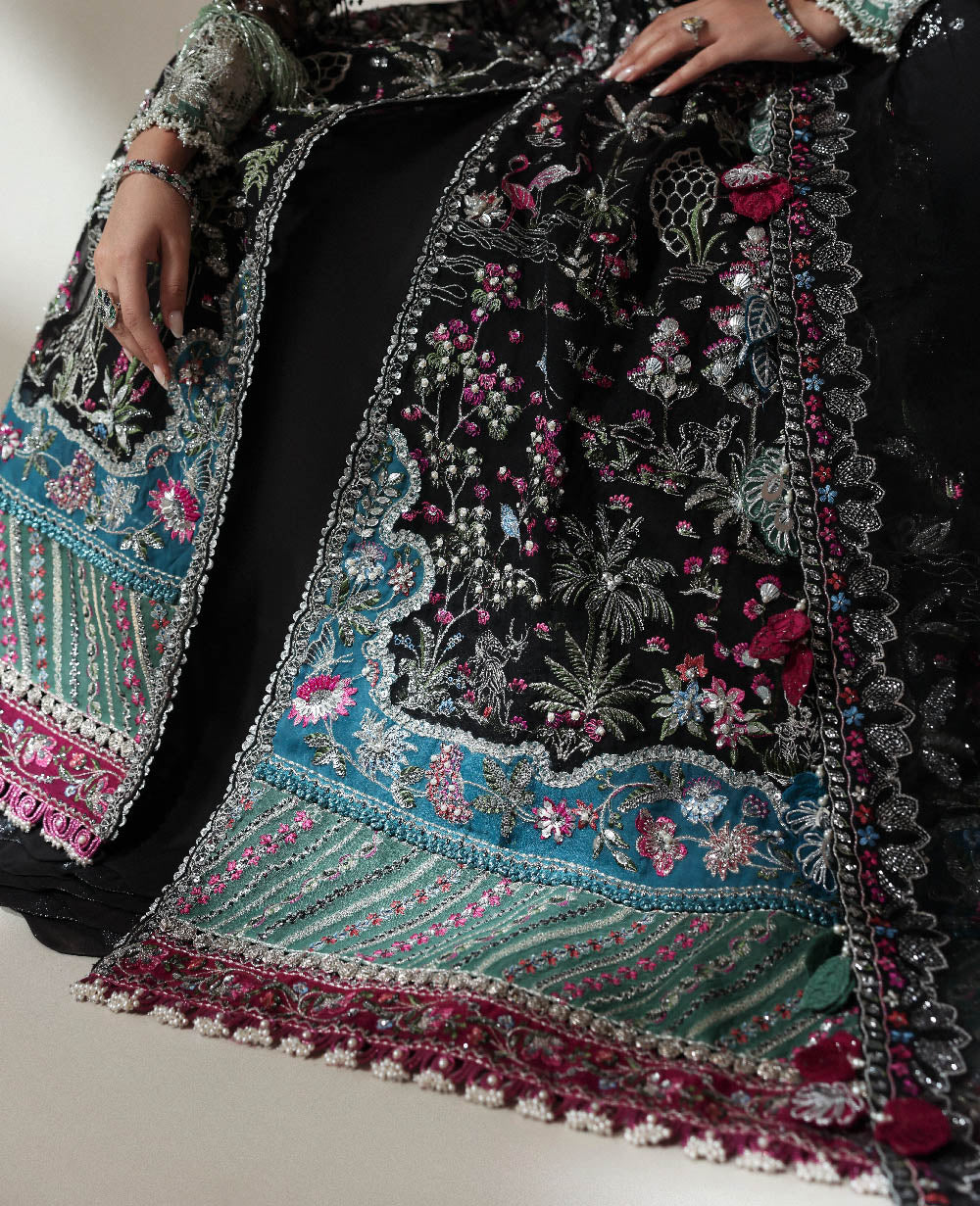Auriane black Pakistani wedding dress with floral embroidery