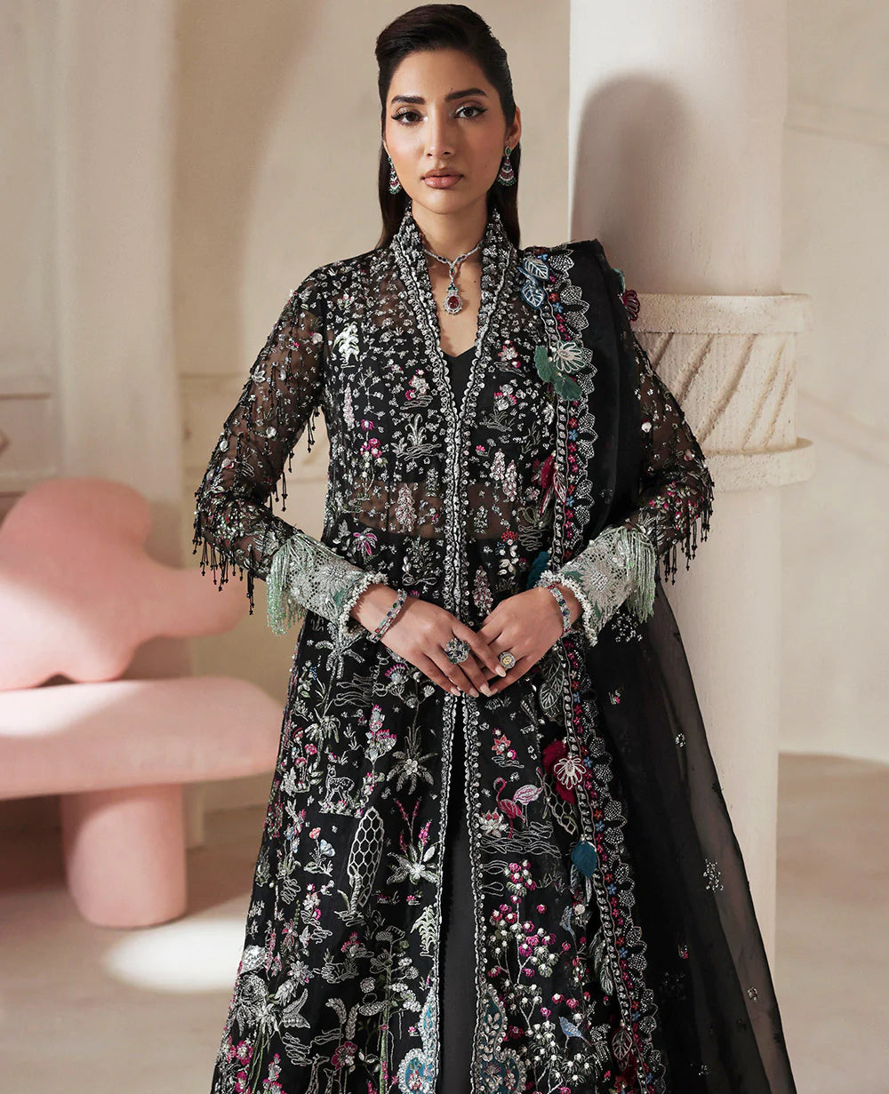 Auriane black organza pishwas with embroidered organza dupatta