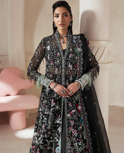 Auriane black organza pishwas with embroidered organza dupatta