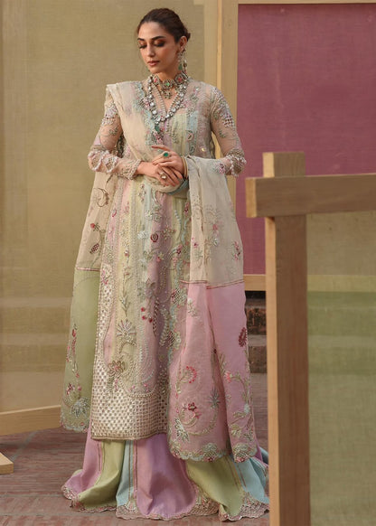 Crimson Rangoli Pakistani designer dress with luxury pastel embroidery and embellishments