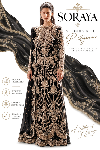 Eclat by Soraya Sheesha Silk Pakistani partywear dress with luxury handwork
