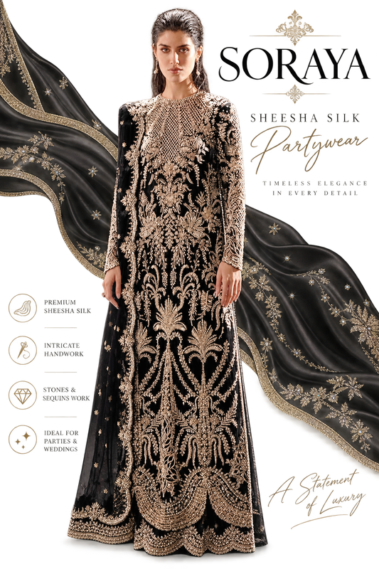 Eclat by Soraya Sheesha Silk Pakistani partywear dress with luxury handwork