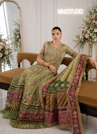 Éliane luxury Pakistani party wear organza suit with floral embroidery