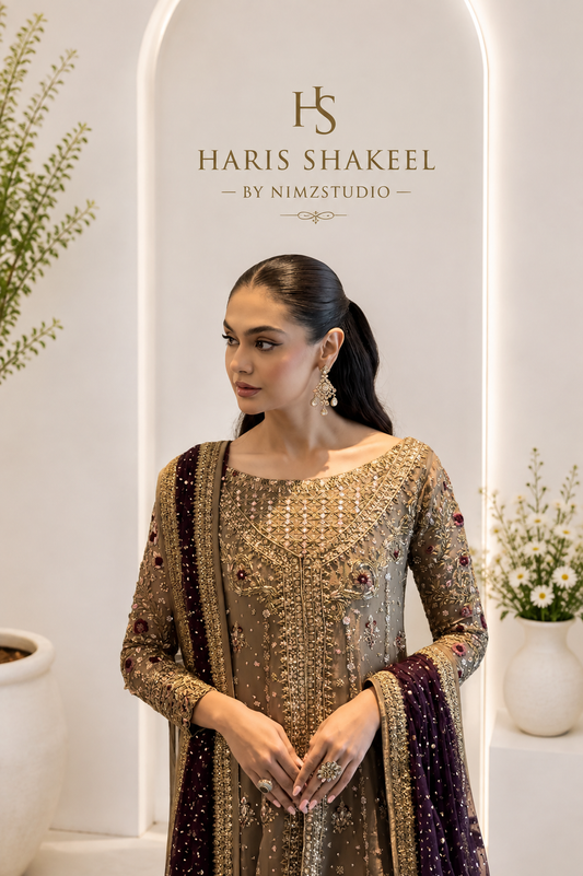 Aroha by Haris Shakeel luxury Pakistani wedding dress with hand embroidered formal design and ready to wear dupatta