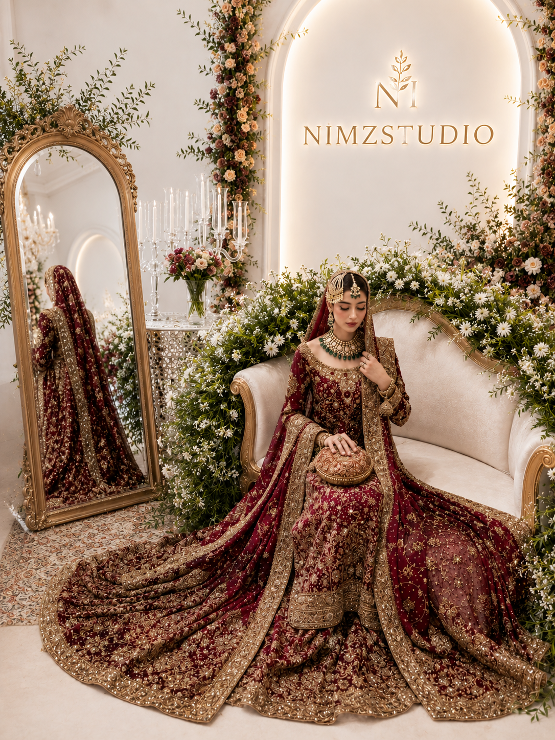 Haris Shakeel handmade maroon bridal Sharara with luxury embroidery, premium Pakistani formal wear for weddings and receptions.