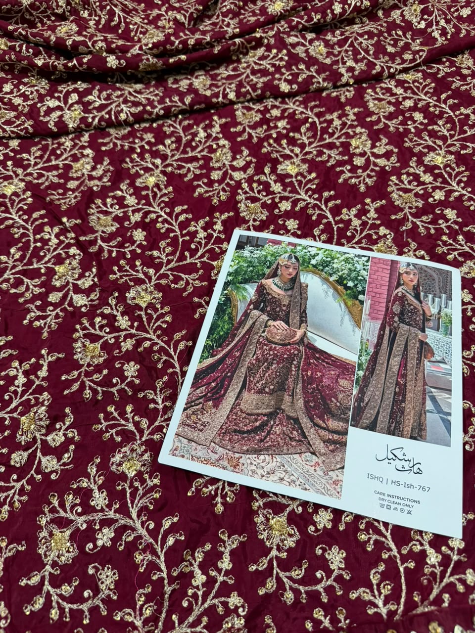 Close-up of Haris Shakeel Pakistani designer inspired sharara highlighting fine embroidery and handcrafted details.