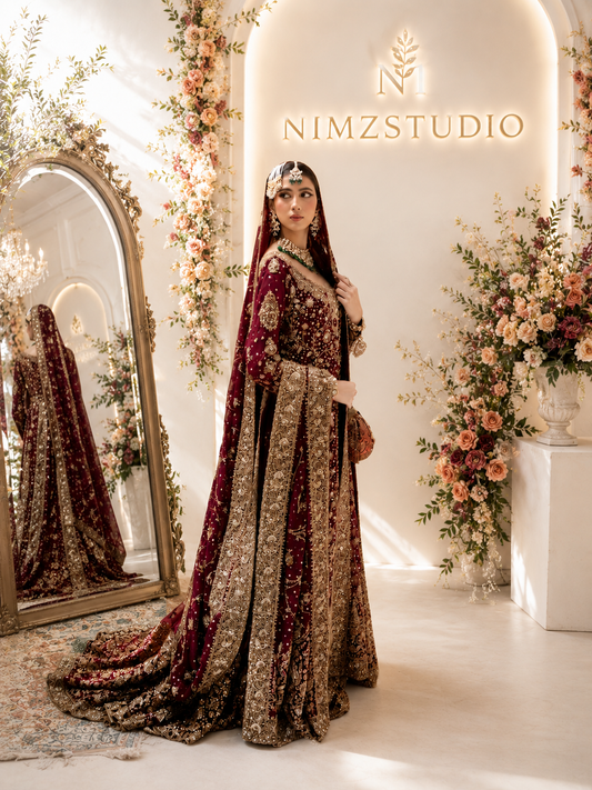 Front Side View of HS Ishq Bridal Haris Shakeel Inspired Wedding Lehenga