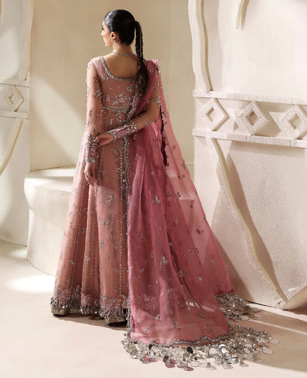 Juliane Pakistani wedding wear organza pishwas back view with dupatta