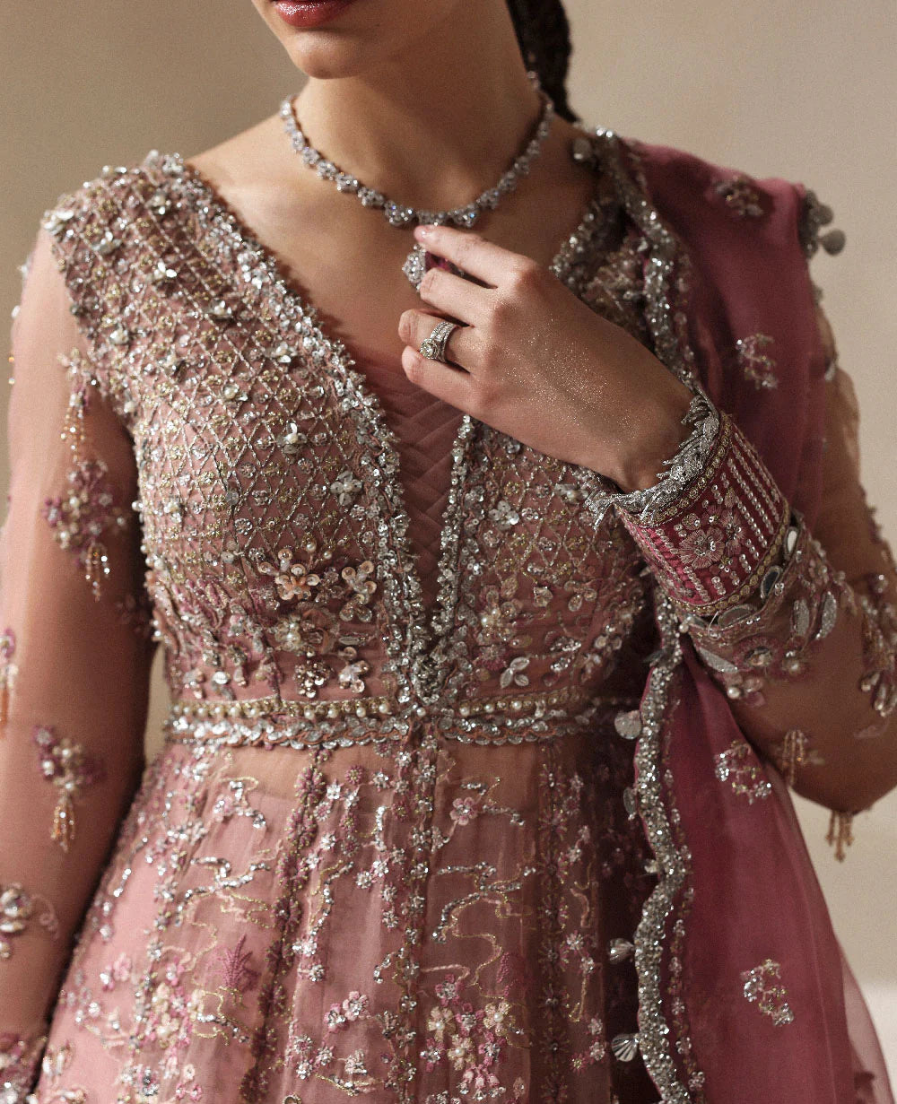 Juliane organza pishwas silver sequin and floral embroidery detail