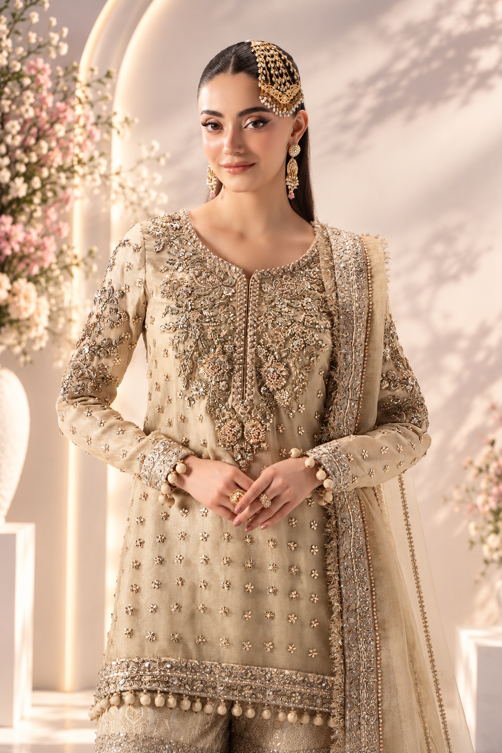 Mayrozeh Maria B Premium Zari Net shirt with intricate embellishment and handwork