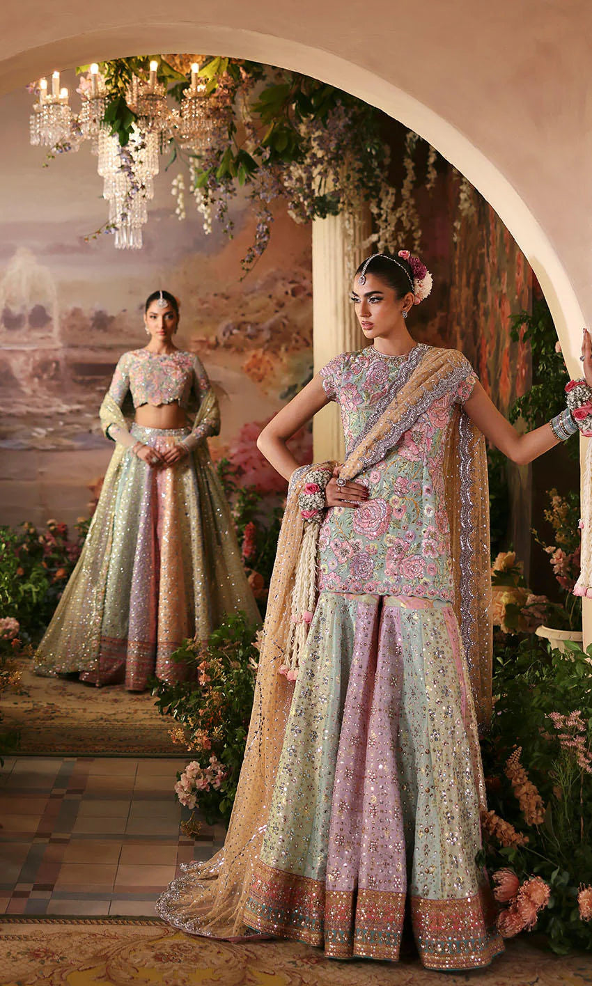 Nomi Ansari Rosebud designer Pakistani formal outfit with luxury embroidered details