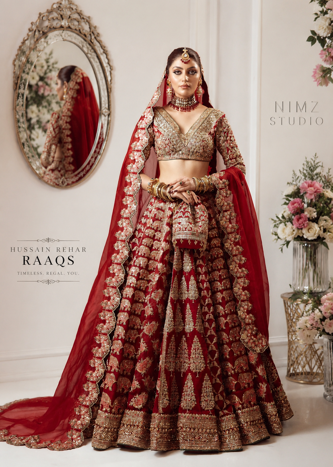 Luxury Raaqs Hussain Rehar Inspired 3 piece Pakistani bridal maxi for Barat Walima Nikkah and engagement events