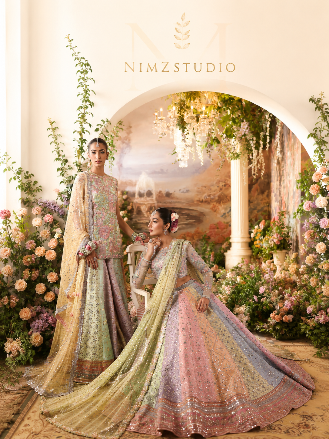 Rosebud Nomi Ansari Inspired Multi Color Sharara 3 Piece Wedding Party Wear Dress – Pakistani Designer Inspired