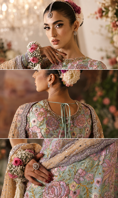 Close Up Embroidery of Rosebud Nomi Ansari Inspired Sharara