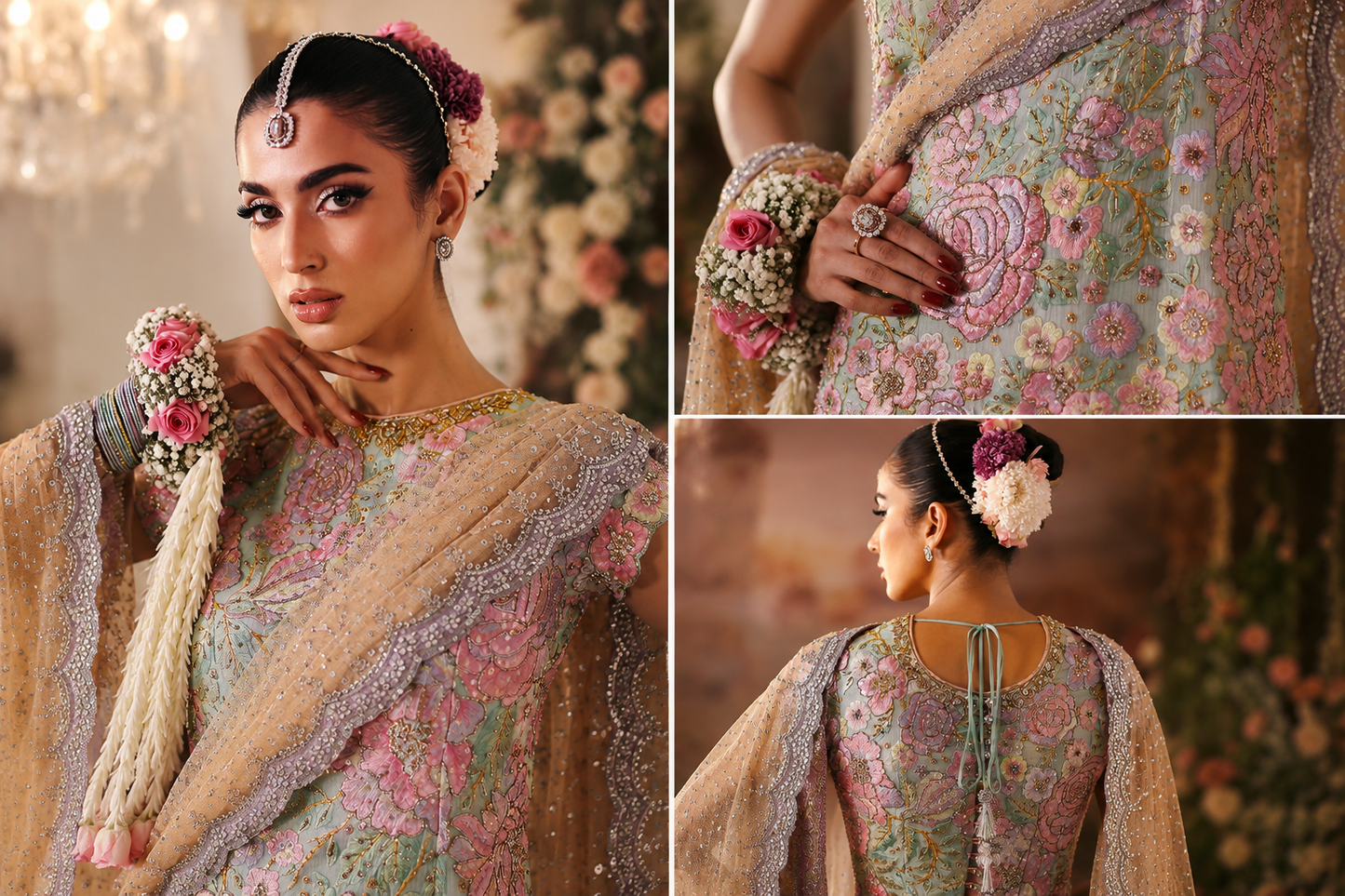 Front View of Rosebud Nomi Ansari Inspired Multi Color Sharara Dress