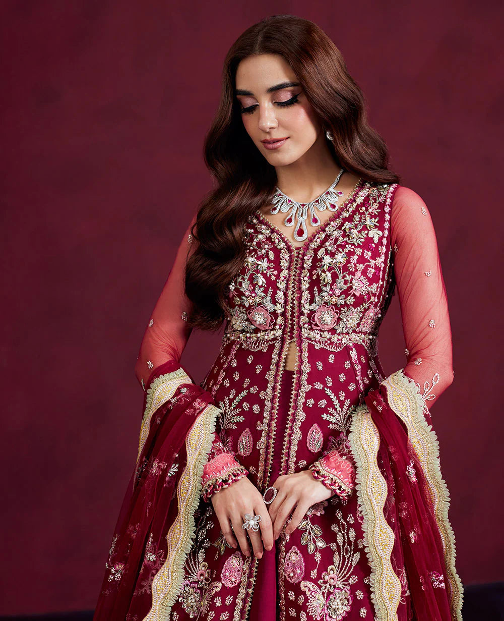 Silene Republic Womenswear luxury coral pink pishwas front view